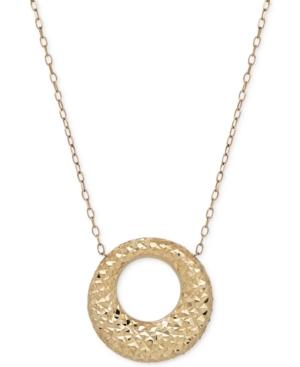 Textured Open Disc Pendant Necklace In 10k Gold