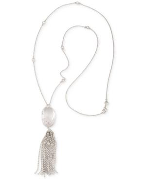 Carolee Silver-tone Long Crystal Stone And Tassel Pendant Necklace