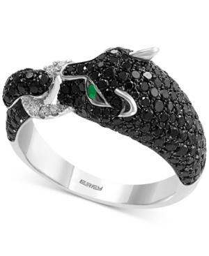 Effy Diamond (1-1/2 Ct. T.w.) & Emerald Accent Big Cat Statement Ring In 14k White Gold