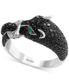 Effy Diamond (1-1/2 Ct. T.w.) & Emerald Accent Big Cat Statement Ring In 14k White Gold