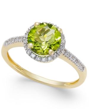 Peridot (1-1/3 Ct. T.w.) And Diamond (1/8 Ct. T.w.) Ring In 14k Gold