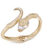 Thalia Sodi Gold-tone Crystal & Imitation Pearl Snake Hinged Bangle Bracelet, Created For Macy's
