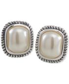 Carolee Silver-tone Large Imitation Pearl Stud Earrings