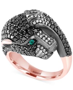 Signature By Effy Black Diamond (2-3/4 Ct. T.w.) And Emerald Accent Panther Ring In 14k Rose Gold