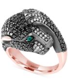 Signature By Effy Black Diamond (2-3/4 Ct. T.w.) And Emerald Accent Panther Ring In 14k Rose Gold