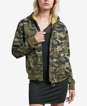Volcom Juniors' Frochickie Printed Hooded Bomber Jacket