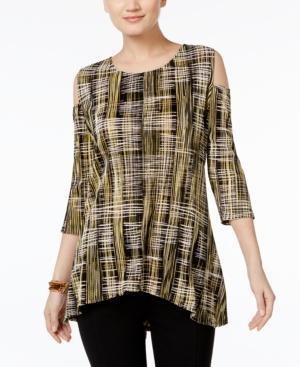 Alfani Printed Bodre Cold-shoulder Top, Only At Macy's