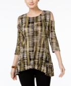 Alfani Printed Bodre Cold-shoulder Top, Only At Macy's