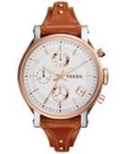 Fossil Women's Chronograph Obf Light Brown Saddle Leather Strap Watch 38mm Es3837