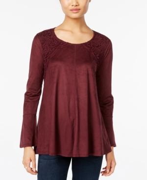 Style & Co. Petite Faux-suede Bell-sleeve Top, Only At Macy's
