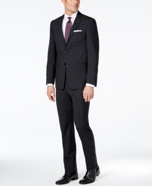 Calvin Klein X-fit Black Tonal Plaid Extra Slim-fit Suit