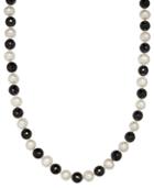 Cultured Freshwater White Pearl (11mm) And Onyx (10mm) Necklace