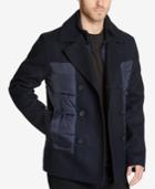 Guess Men's Wool-blend Peacoat With Quilted Panels
