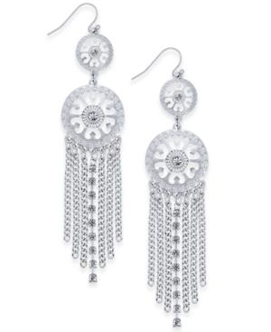 Thalia Sodi Silver-tone Crystal Filigree Discs & Chain Fringe Drop Earrings, Created For Macy's