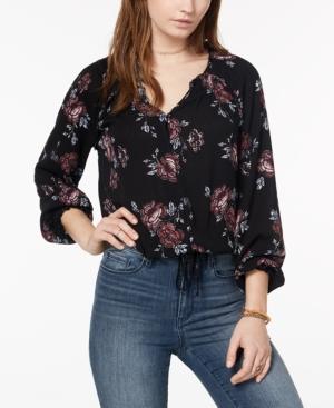 American Rag Juniors' Printed Drawstring-hem Blouse, Created For Macy's