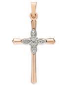 Diamond Accent Two-tone Cross Pendant In 14k Rose Gold