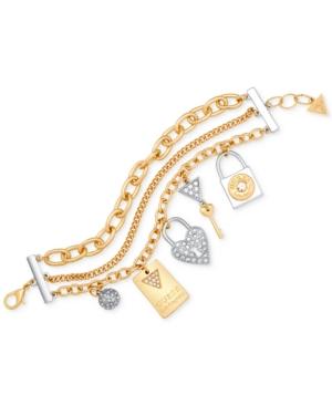 Guess Two-tone Multi-layer Pave Charm Bracelet