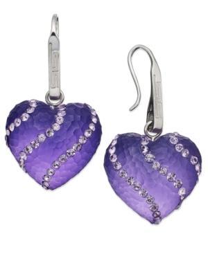 Sis By Simone I Smith Platinum Over Sterling Silver Earrings, Purple Crystal Cloud Heart Drop Earrings