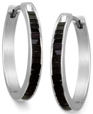 Sterling Silver Earrings, Black Diamond Baguette Hoop Earrings (1 Ct. T.w.)