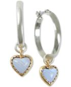 Lucky Brand Two-tone Stone Heart Charm Hoop Earrings