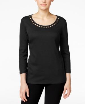 Karen Scott Petite Embellished Knit Top, Only At Macy's