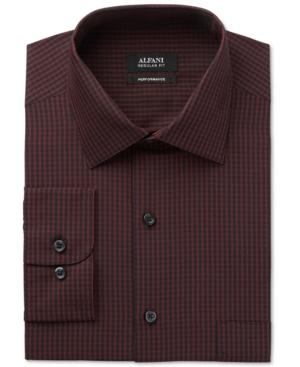 Alfani Men's Classic-fit Performance Burgundy Small Gingham Dress Shirt, Only At Macy's