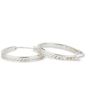 White Topaz Accent Hoop Earrings In Sterling Silver