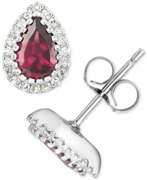 Rhodolite Garnet (3/4 Ct. T.w.) & Diamond (1/8 Ct. T.w.) Stud Earrings In 14k White Gold