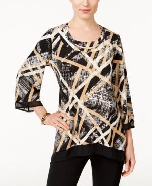 Jm Collection Petite Printed Handkerchief-hem Top, Only At Macy's