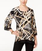 Jm Collection Petite Printed Handkerchief-hem Top, Only At Macy's