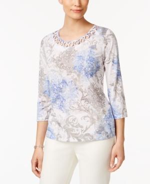 Alfred Dunner Petite Embellished Printed Lattice Top