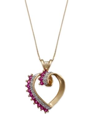 Ruby (3/4 Ct. T.w.) And Diamond (1/8 Ct. T.w.) Heart Pendant In 14k Gold