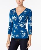 Charter Club Petite Faux-wrap Printed Top, Only At Macy's