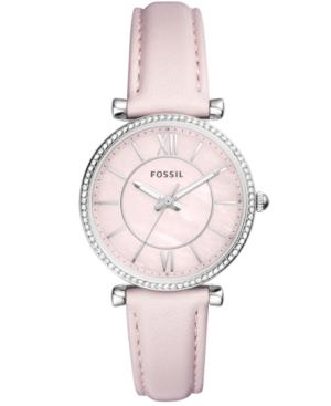 Fossil Women's Carlie Pastel Pink Leather Strap Watch 36mm