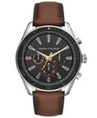 Ax Armani Exchange Men's Chronograph Enzo Brown Leather Strap Watch 46mm