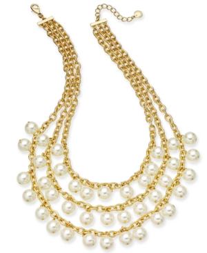 Charter Club Gold-tone Imitation Pearl Triple-row Statement Necklace, 17 + 2 Extender, Created For Macy's