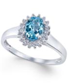 Blue Topaz (3/4 Ct. T.w.) And White Topaz (1/6 Ct. T.w.) Ring In 10k White Gold