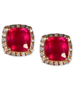 Rosa By Effy Ruby (2-7/8 Ct. T.w.) And Diamond (1/6 Ct. T.w.) Square Stud Earrings In 14k Rose Gold