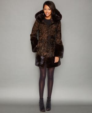 The Fur Vault Mink-fur-trim Hooded Persian Lamb Coat