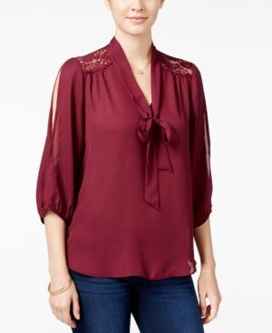 Bcx Juniors' Lace-trim Tie-front Blouse