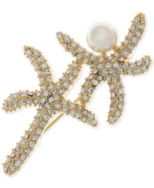 Anne Klein Gold-tone Pave & Imitation Pearl Starfish Brooch