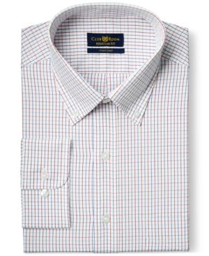 Club Room Estate Wrinkle Resistant Red Ocean Grid Check Dress Shirt, Only At Macy's