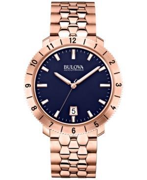 Bulova Accutron Ii Men's Moonview Rose Gold-tone Stainless Steel Bracelet Watch 42mm 97b130