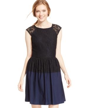 Emerald Sundae Juniors' Cap-sleeve Lace-peplum Dress