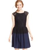 Emerald Sundae Juniors' Cap-sleeve Lace-peplum Dress