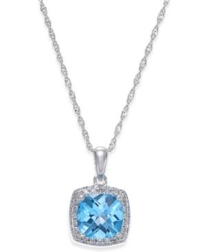 Blue Topaz (1-1/2 Ct. T.w.) And Diamond (1/10 Ct. T.w.) Pendant Necklace In 14k White Gold