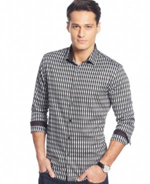 Alfani Long Sleeve Herringbone Striped Shirt