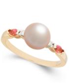 Pink Cultured Freshwater Pearl (7mm), Pink Tourmaline (1/5 Ct. T.w.) & Diamond Accent Ring In 14k Rose Gold