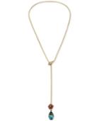 Betsey Johnson Gold-tone Glitter Rose And Blue Stone Lariat Necklace