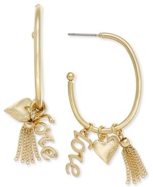 Gold-tone Love Charm Hoop Earrings